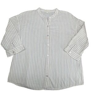 Eileen Fisher 100% ORGANIC COTTON Double layer Button Up Women XS Striped Top
